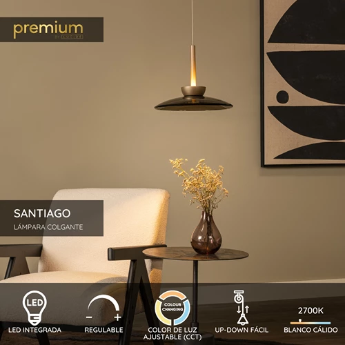 Lucide SANTIAGO - Lámpara colgante - Ø 32 cm - LED Regul. - CCT - 1x16W 2700K/4000K - Ámbar | Premium - USP